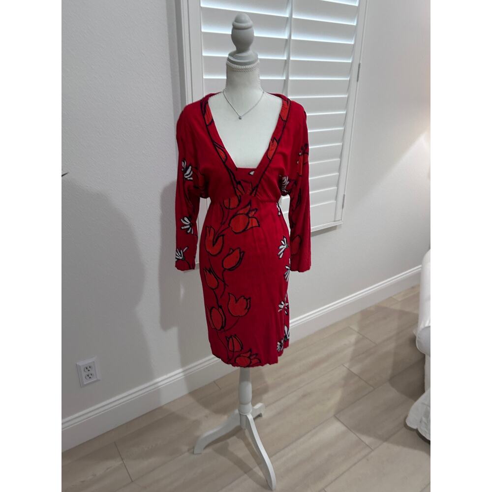 Viscose dress, Especially For You, red floral embroidered design Sized Medium 1